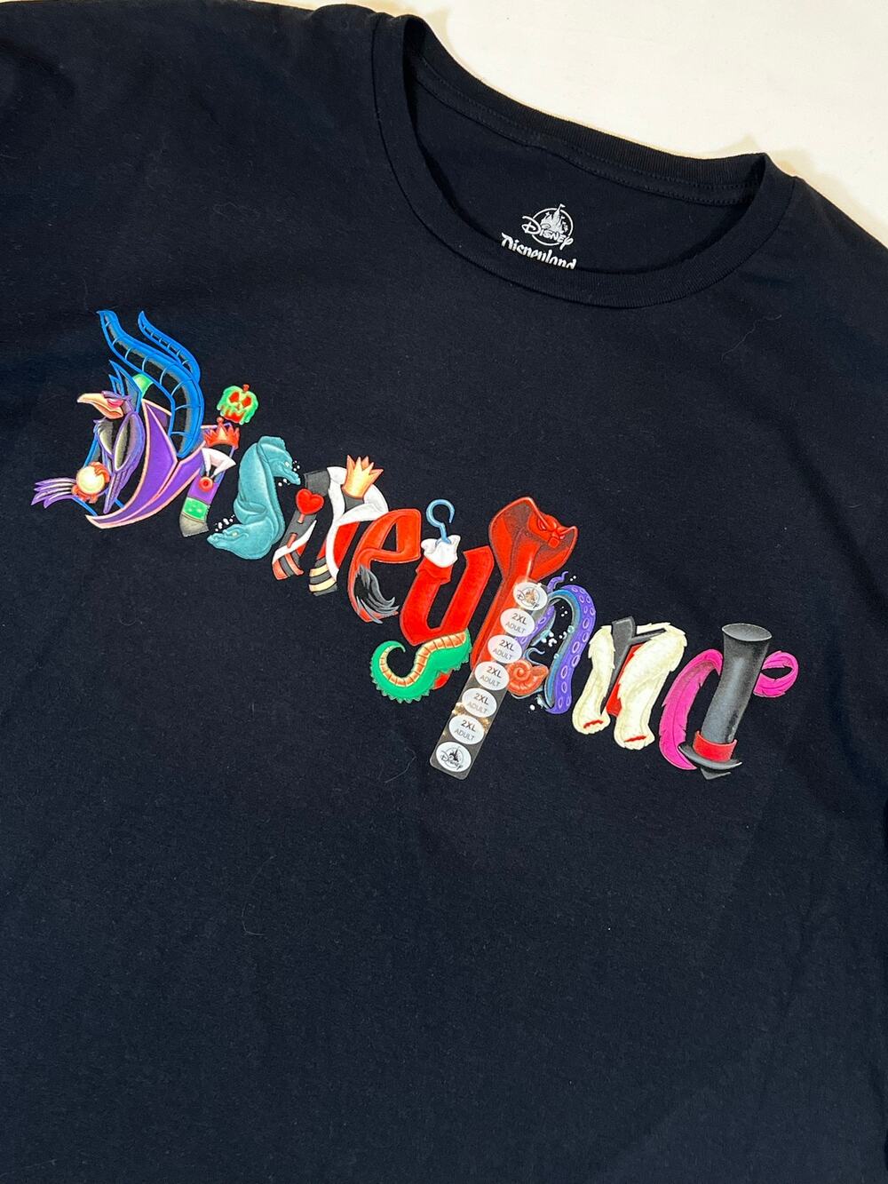 Disneyland Resort Disney Villain Character Letters Adult Black Tee - NWT -Sz 2XL